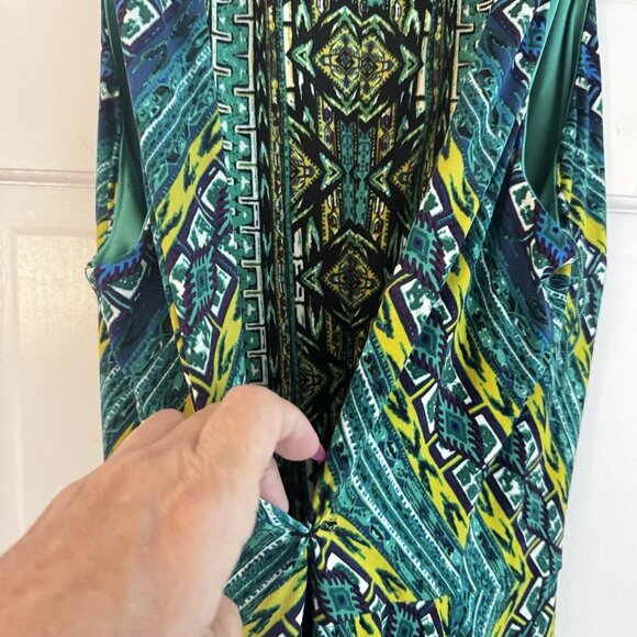 Maggy London Colorful Abstract Dress Women's Size‎ 14P Flare Slinky Comfy - Picture 4 of 10